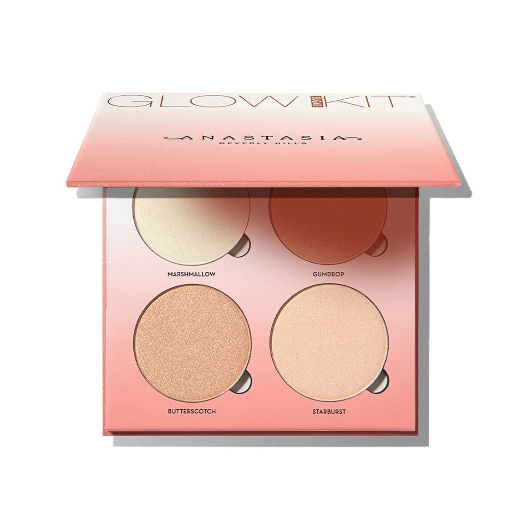 Anastasia Beverly Hills Glow Kit with four round powder shades on a pink background