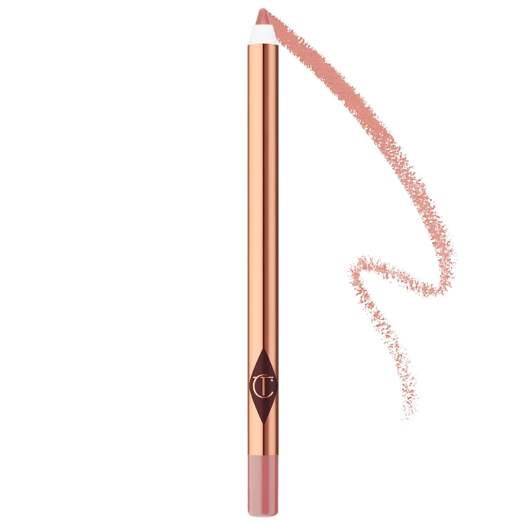 Lip liner pencil with pink color on a white background
