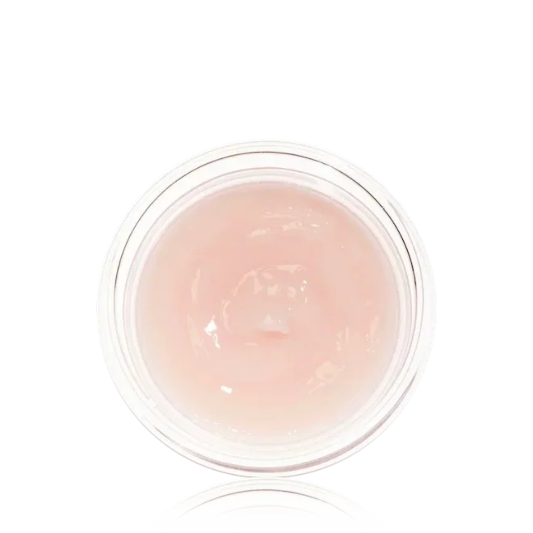 Pink gel in a clear container on a white background