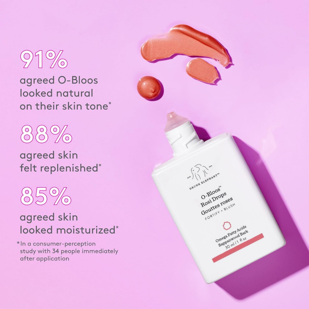 Product bottle with skincare benefits on a pink background