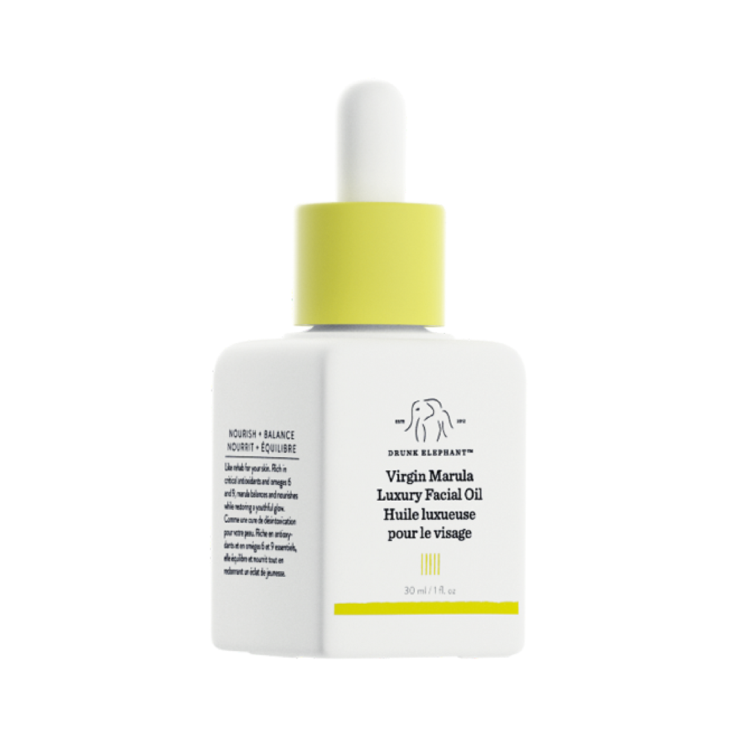 Skincare dropper bottle with white cap and yellow label on a white background