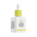 Skincare dropper bottle with white cap and yellow label on a white background