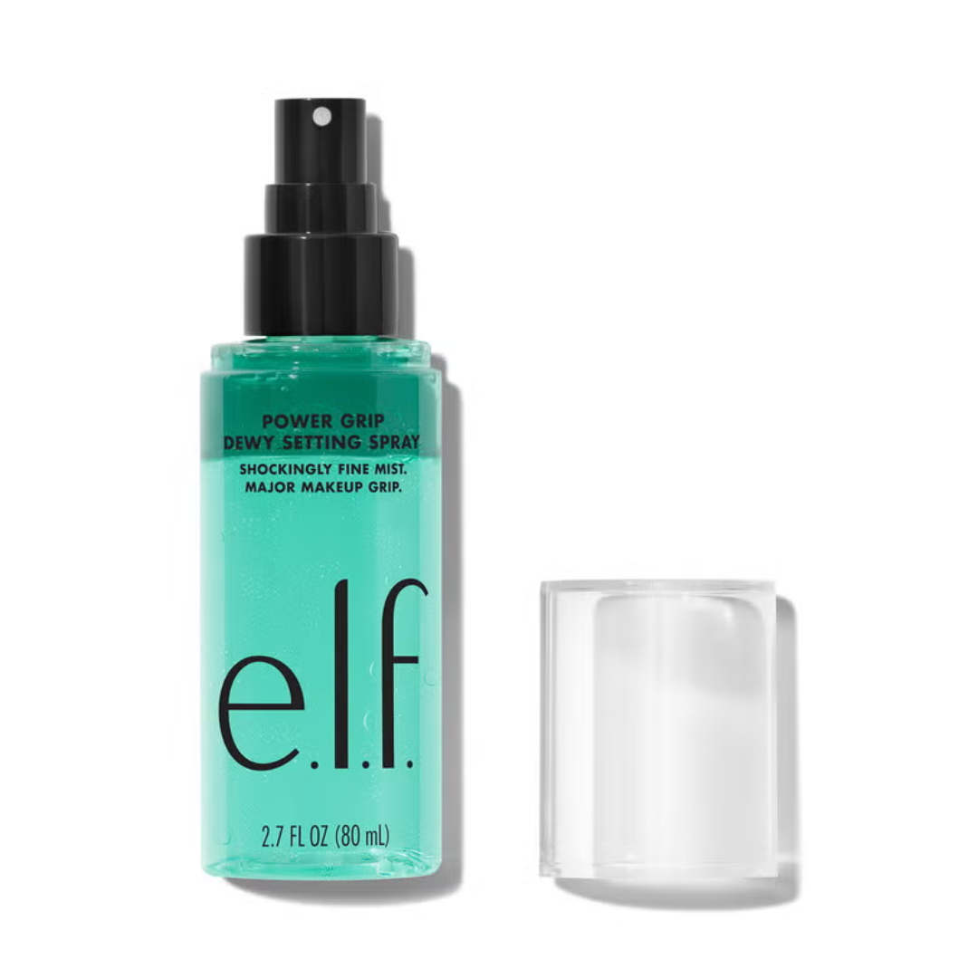 e.l.f. Power Grip Dewy Setting Spray bottle on a white background