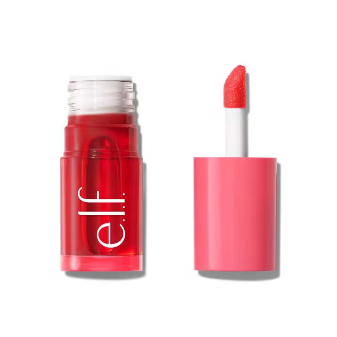 Red lipstick with pink casing on a white background