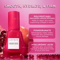 Glow Recipe Pomegranate Peptide Firming Serum with product details on a pink background