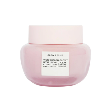 Pink facial product jar with 'Glow Recipe' label on a white background