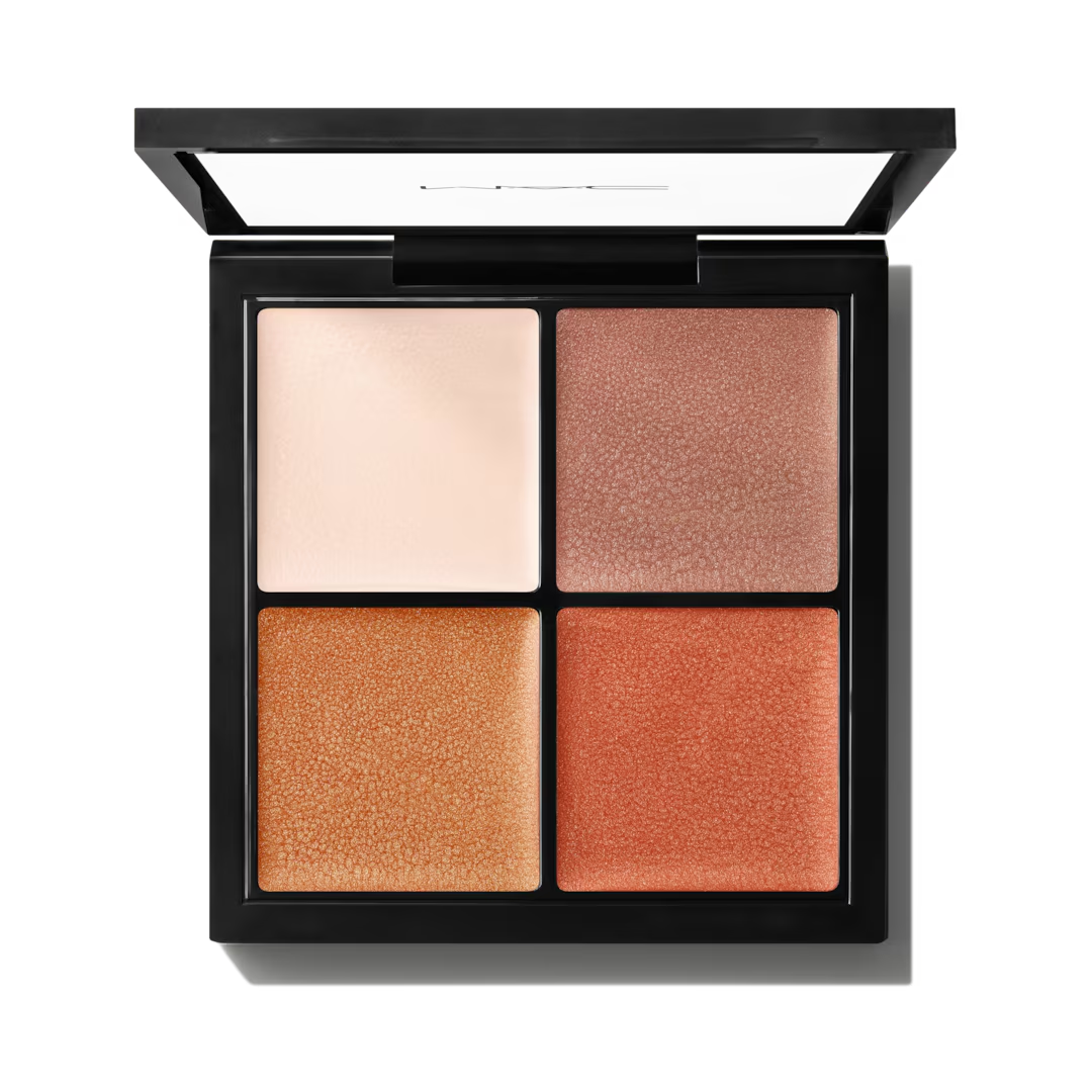 Makeup palette with four different shades on a white background