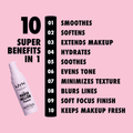 NYX Marshmallow Primer bottle with text listing 10 benefits on a pink background