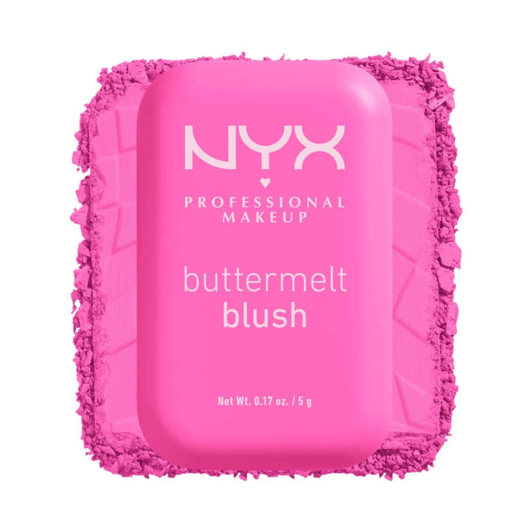 Pink blush compact with 'NYX Professional Makeup' branding on a white background
