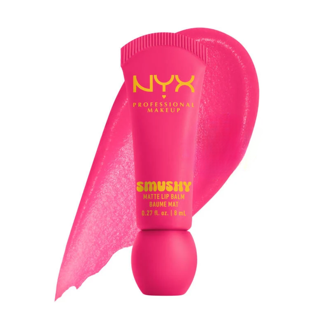 Pink NYX Professional Makeup Smushy Matte Lip Balm on a white background