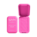 Pink NYX Professional Makeup blush with open case on a white background