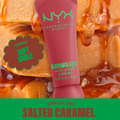NYX Smushy Matte Lip Balm in Soft Smile flavor with a honeycomb background