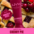 NYX Professional Makeup Smushy Matte Lip Balm on a cherry pie-themed background